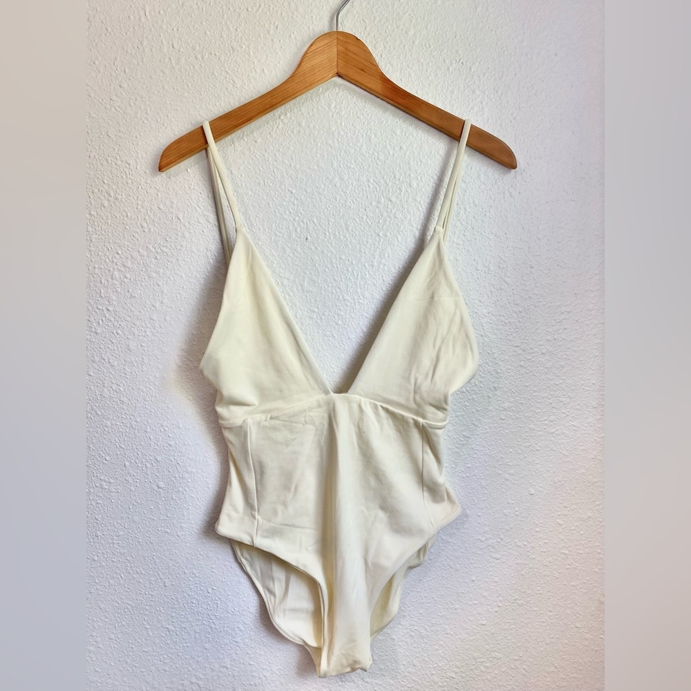 Women's Cream One-Piece Swimsuit with Deep V